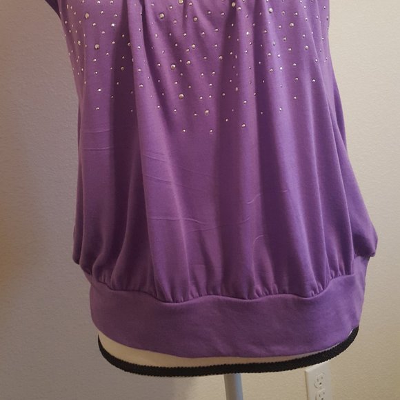 New Summer Soft Blouse Purple Top Bling Women S - Picture 4 of 4